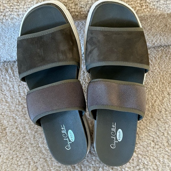 Dr School Suede Blend Olive Terrain Lug- Sole Cushion Platform Slide Sandals NEW - Picture 4 of 16